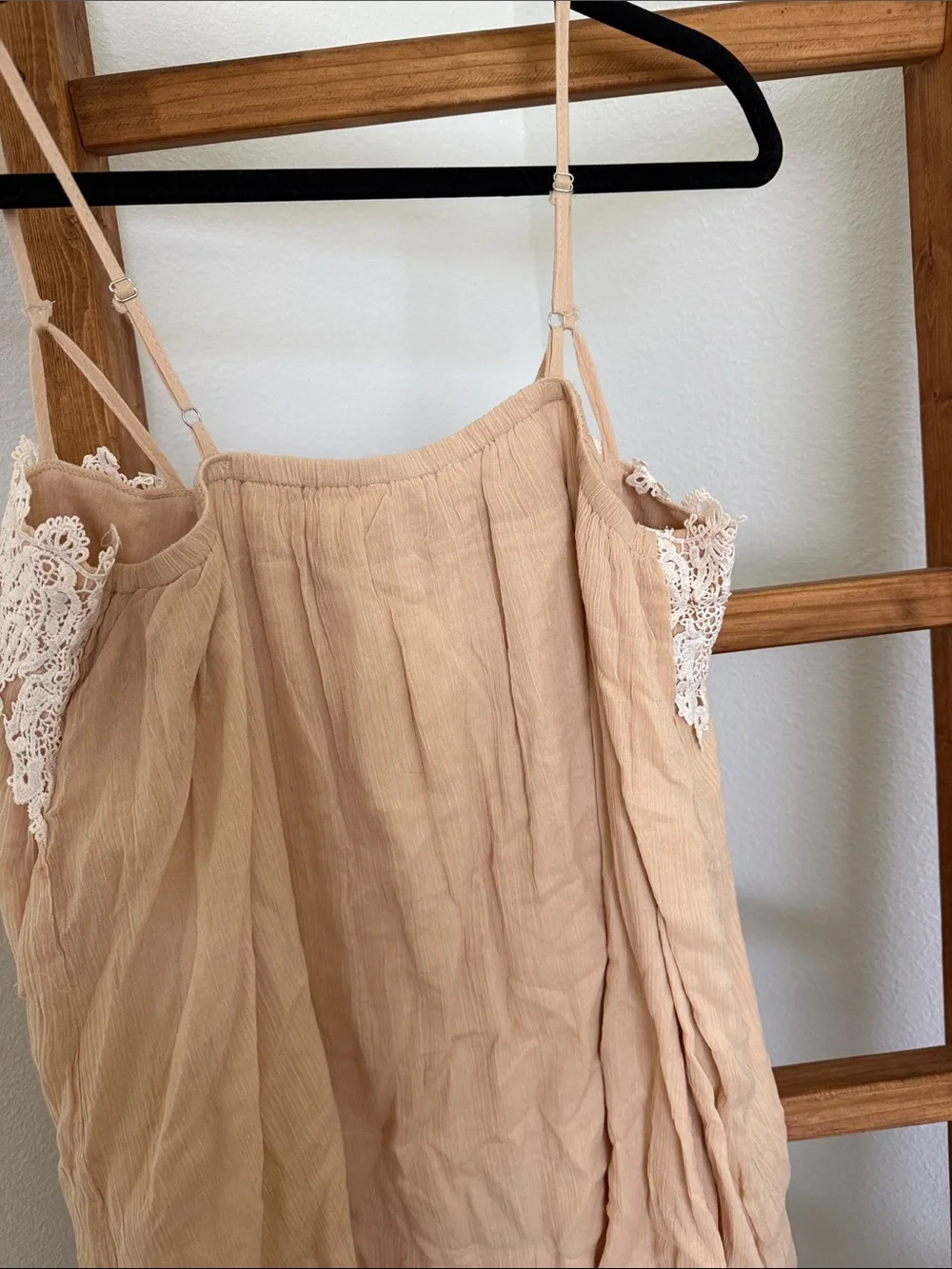 Delicate Cream Lace-Trim Cami Dress